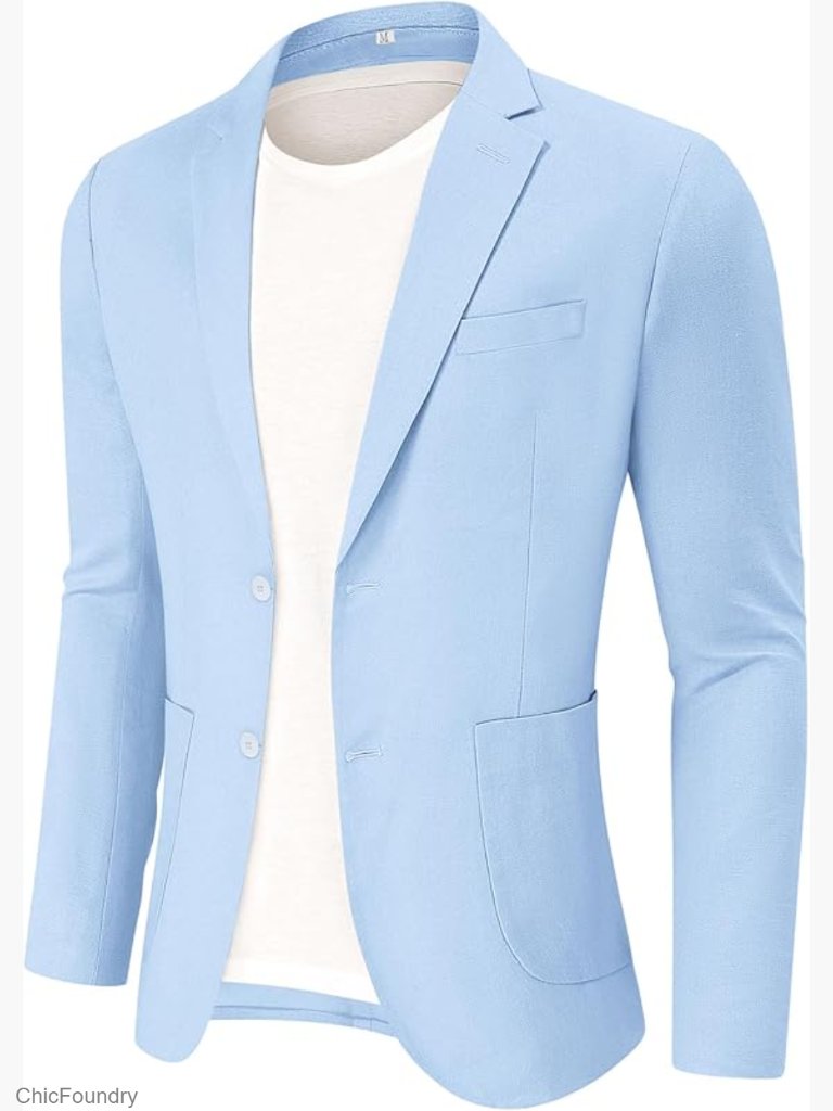 Men's Casual Linen Blazer Lightweight Two Button Sport Coat Suit Jacket
